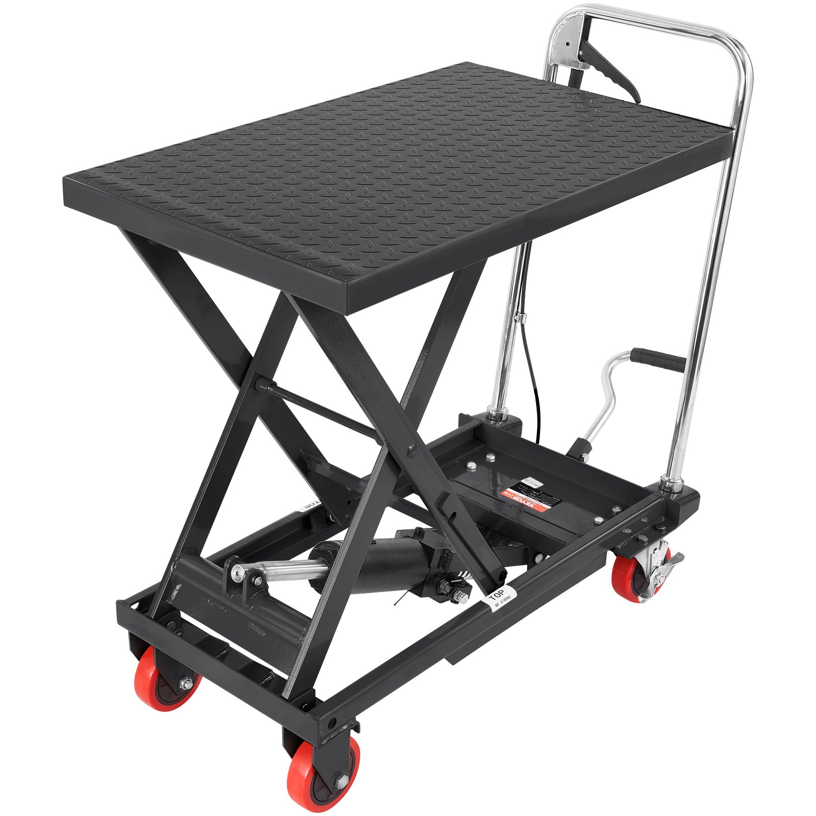VEVOR Hydraulic Lift Table Cart,230 kg Capacity 720 mm Lifting Height, Manual Single Scissor Lift Table with 4 Wheels and Non-slip Pad, Hydraulic Scissor Cart for Material Handling, Black