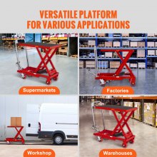 VEVOR Hydraulic Lift Table Cart, 500lbs Capacity 28.5" Lifting Height, Manual Single Scissor Lift Table with 4 Wheels and Non-slip Pad, Hydraulic Scissor Cart for Material Handling, Red