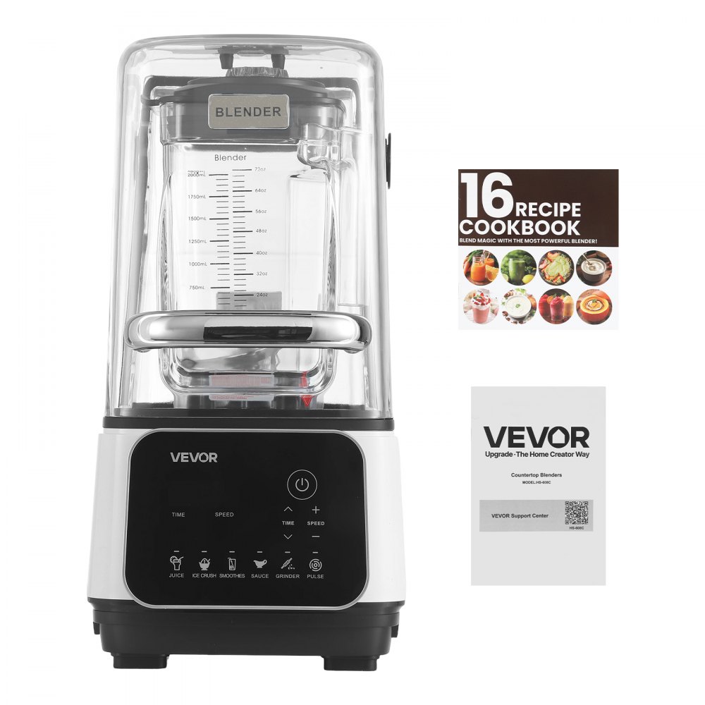 VEVOR Blender, 2L Professional Countertop Blenders with Shield, 2200W 26000RPM Kitchen Food Processor Combo, Self-Cleaning, Speed Adjustable, 6 Preset Menu for Smoothies, Ice Crushing, Puree, White