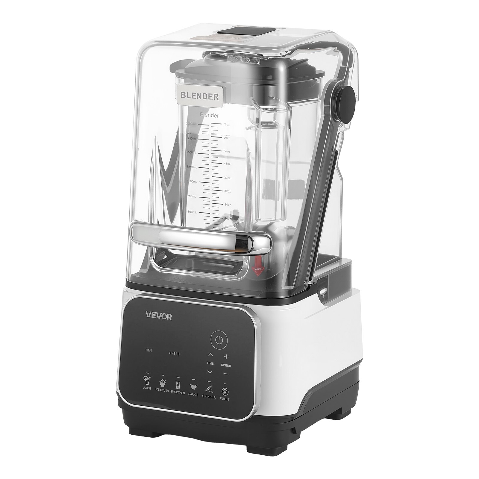 VEVOR Blender, 2L Professional Countertop Blenders with Shield, 2200W 26000RPM Kitchen Food Processor Combo, Self-Cleaning, Speed Adjustable, 6 Preset Menu for Smoothies, Ice Crushing, Puree, White