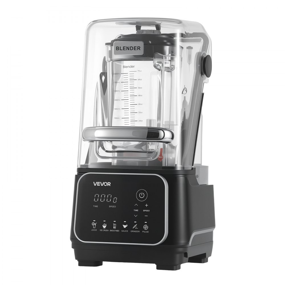VEVOR Blender, 2L Professional Countertop Blenders with Shield, 2200W 26000RPM Kitchen Food Processor Combo, Self-Cleaning, Speed Adjustable, 6 Preset Menu for Smoothies, Ice Crushing, Puree, Black