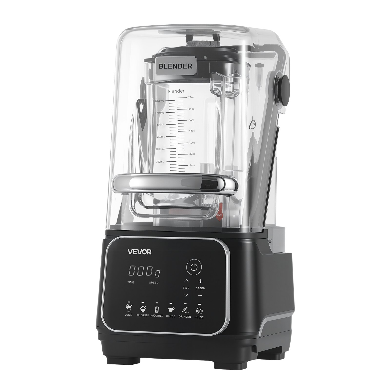 VEVOR Blender, 2L Professional Countertop Blenders with Shield, 2200W 26000RPM Kitchen Food Processor Combo, Self-Cleaning, Speed Adjustable, 6 Preset Menu for Smoothies, Ice Crushing, Puree, Black