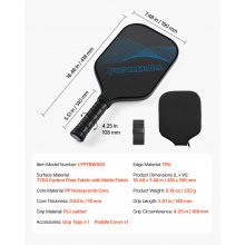 Pro Carbon Fiber Pickleball Paddle Honeycomb Core Racket for Adults Blue