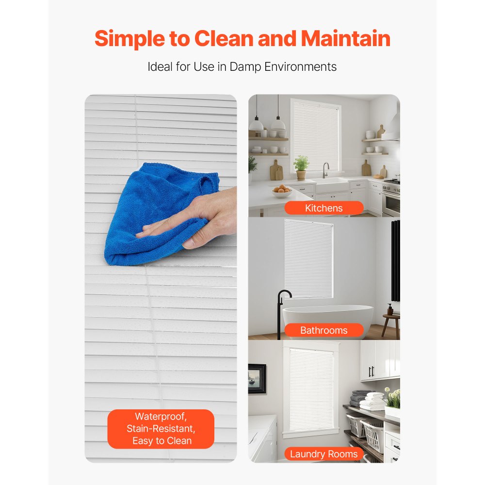 VEVOR Mini Blinds, 34" W x 48" H, 1" Slat Size, Cordless Horizontal Light Filtering Mini Blind for Indoor Windows, Easy to Clean and Simple Light Adjustment, for Home Decor, Room Darkening, White
