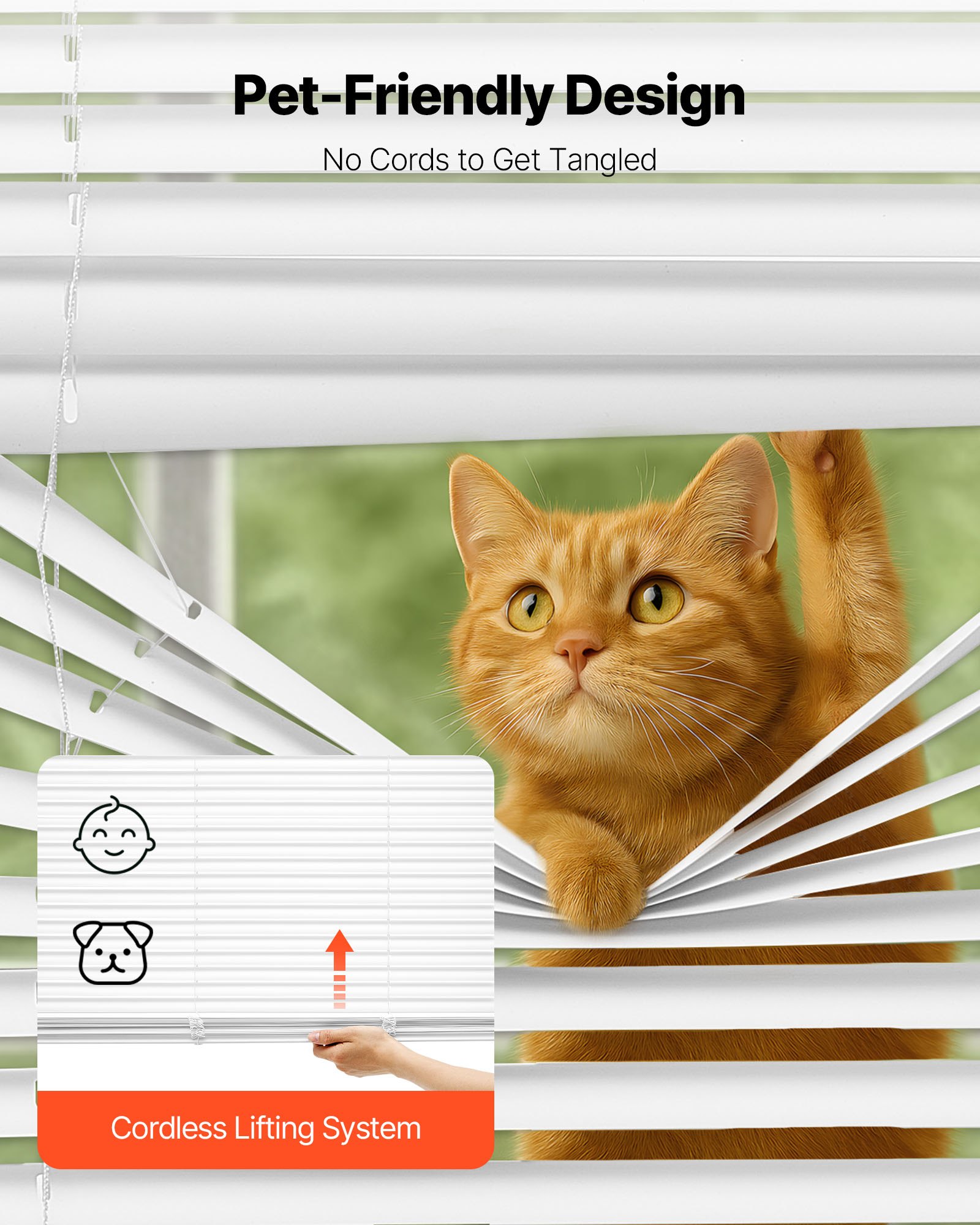 VEVOR Mini Blinds, 34" W x 48" H, 1" Slat Size, Cordless Horizontal Light Filtering Mini Blind for Indoor Windows, Easy to Clean and Simple Light Adjustment, for Home Decor, Room Darkening, White