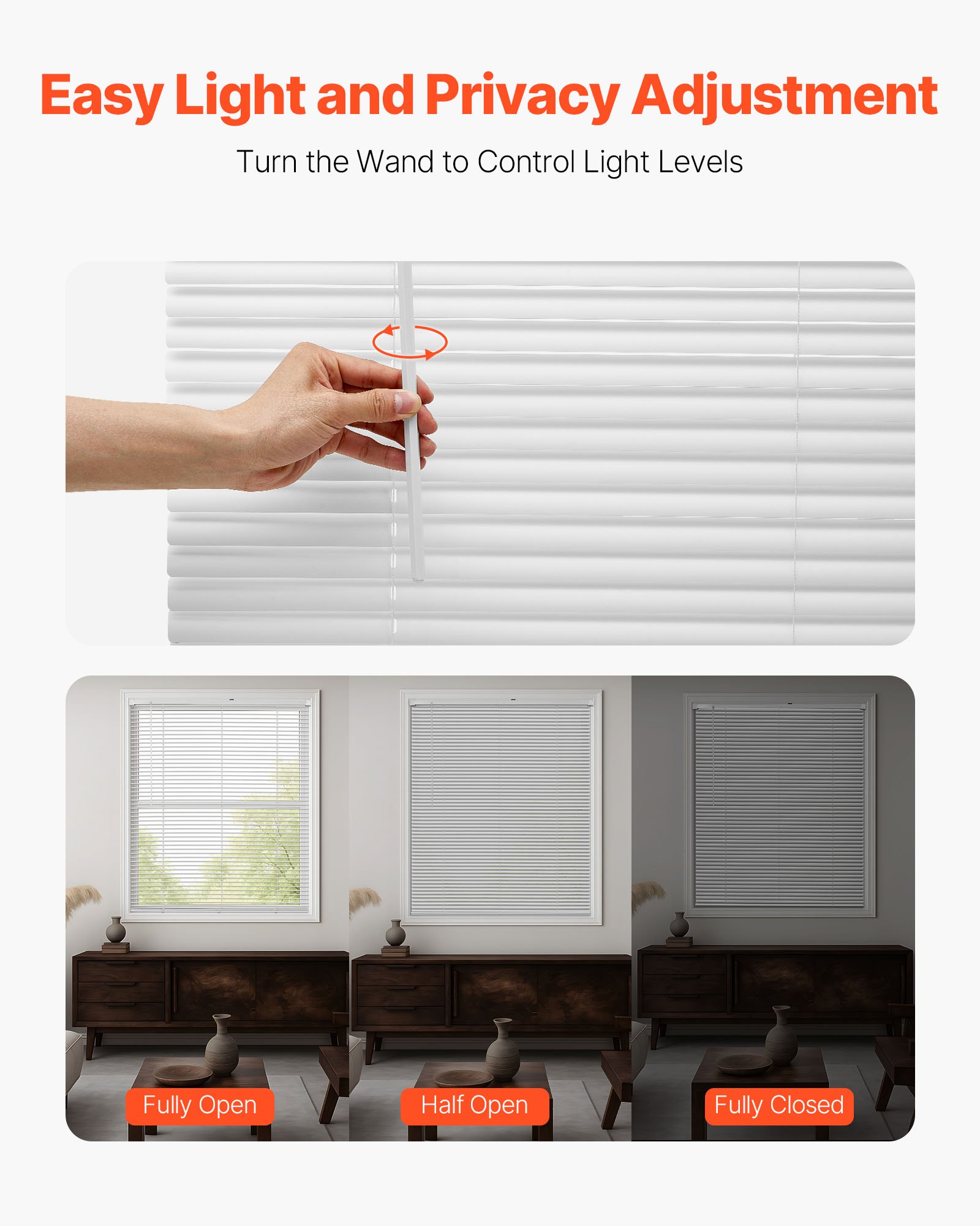 VEVOR Mini Blinds, 34" W x 48" H, 1" Slat Size, Cordless Horizontal Light Filtering Mini Blind for Indoor Windows, Easy to Clean and Simple Light Adjustment, for Home Decor, Room Darkening, White