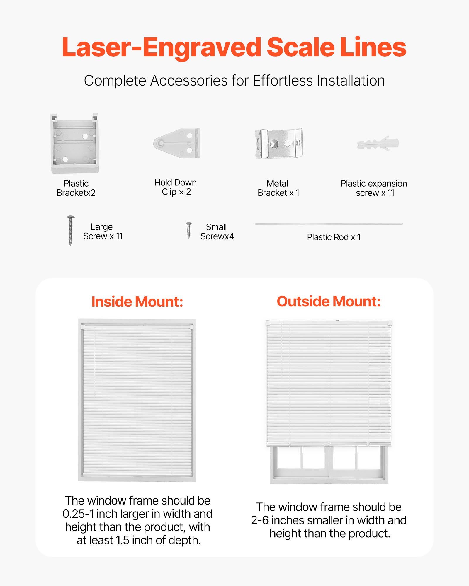 VEVOR Mini Blinds, 34" W x 48" H, 1" Slat Size, Cordless Horizontal Light Filtering Mini Blind for Indoor Windows, Easy to Clean and Simple Light Adjustment, for Home Decor, Room Darkening, White