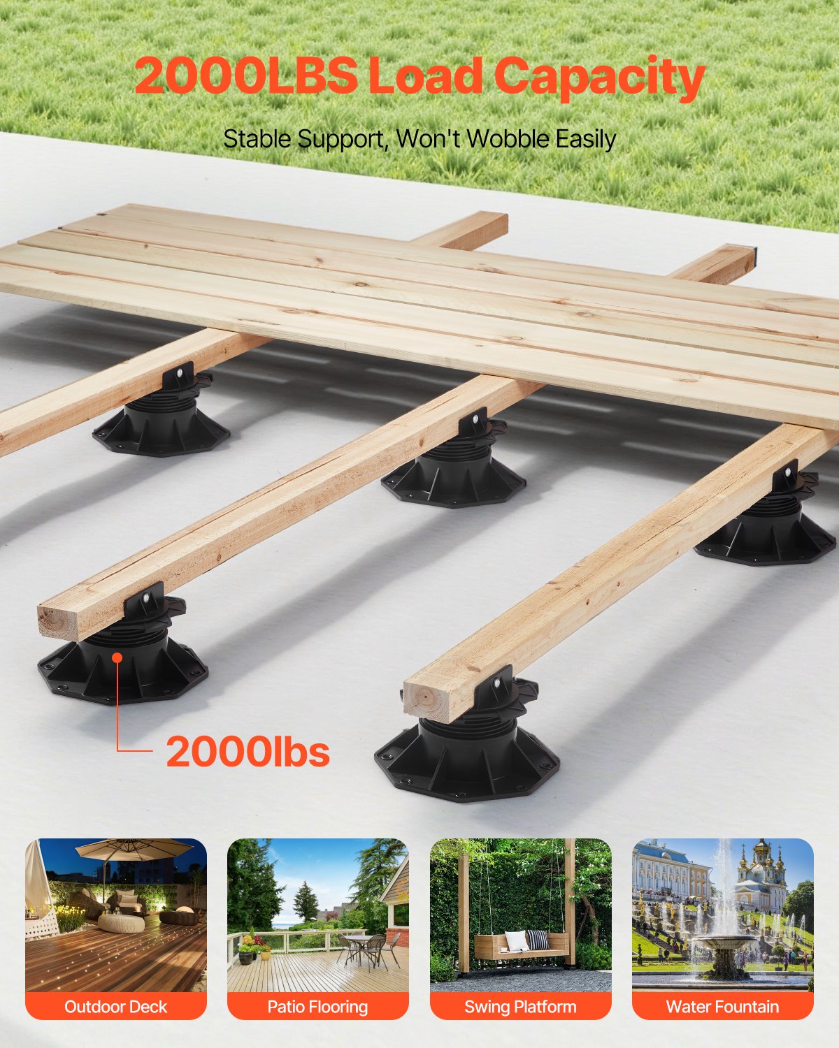VEVOR Deck Blocks 24 PCS, 2000lbs / 907.18kg Load Capacity Deck Support Plastic Pedestal Paver, Raising 2.36 - 5.31 inch / 60 - 135 mm, Height Adjustable Shed Foundation Base for Wood Concrete Metal