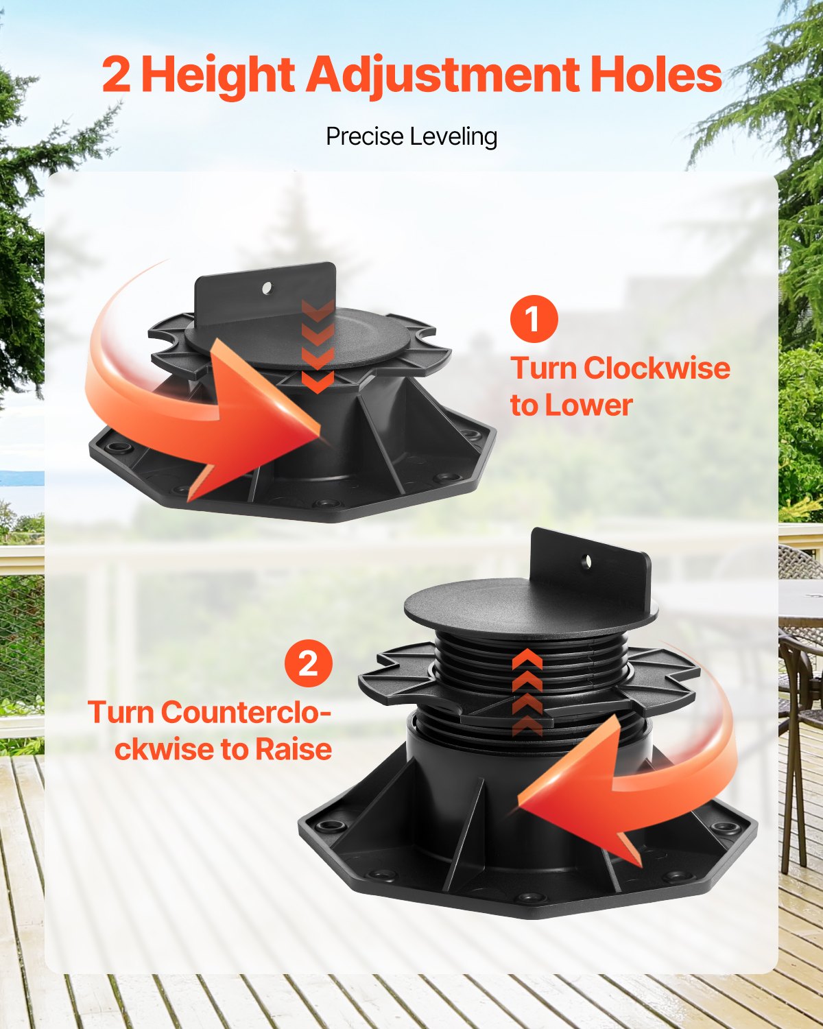 VEVOR Deck Blocks 24 PCS, 2000lbs / 907.18kg Load Capacity Deck Support Plastic Pedestal Paver, Raising 2.36 - 5.31 inch / 60 - 135 mm, Height Adjustable Shed Foundation Base for Wood Concrete Metal