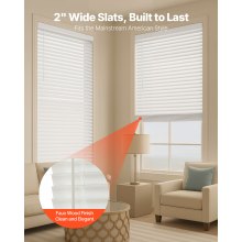 Faux Wood Blinds 2" Slat 34.5" W x 60" H Cordless Window Blinds and Shades White