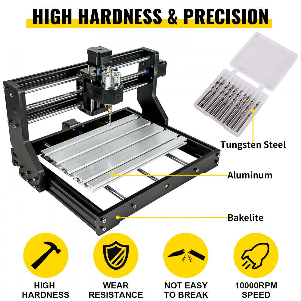 VEVOR CNC 3018 Pro Kit de enrutador CNC de 3 ejes Control GRBL Máquina de grabado CNC Controlador fuera de línea y 10 piezas Brocas de enrutador CNC Fresa de extremo de enrutador CNC de 1/8 "Acero de tungsteno para tallar área de trabajo XYZ 300x180x45 mm