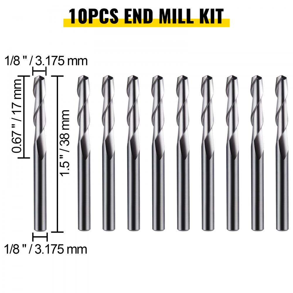 VEVOR CNC 3018 Pro Kit de enrutador CNC de 3 ejes Control GRBL Máquina de grabado CNC Controlador fuera de línea y 10 piezas Brocas de enrutador CNC Fresa de extremo de enrutador CNC de 1/8 "Acero de tungsteno para tallar área de trabajo XYZ 300x180x45 mm