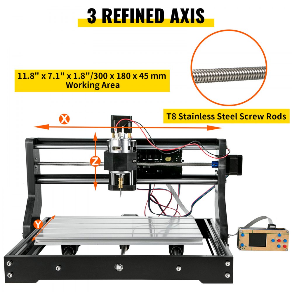 VEVOR CNC 3018 Pro Kit de enrutador CNC de 3 ejes Control GRBL Máquina de grabado CNC Controlador fuera de línea y 10 piezas Brocas de enrutador CNC Fresa de extremo de enrutador CNC de 1/8 "Acero de tungsteno para tallar área de trabajo XYZ 300x180x45 mm