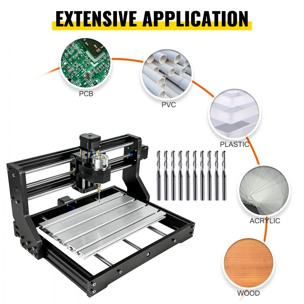VEVOR CNC 3018 Pro Kit de enrutador CNC de 3 ejes Control GRBL Máquina de grabado CNC Controlador fuera de línea y 10 piezas Brocas de enrutador CNC Fresa de extremo de enrutador CNC de 1/8 "Acero de tungsteno para tallar área de trabajo XYZ 300x180x45 mm