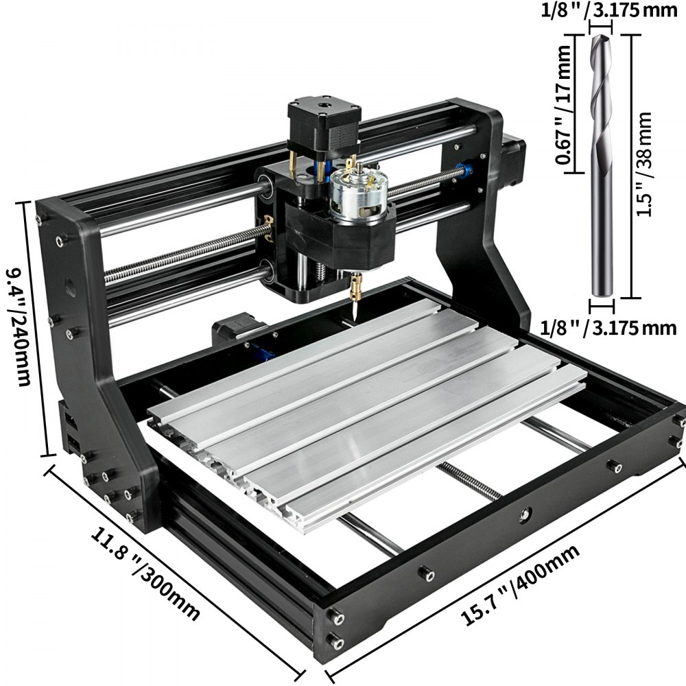 VEVOR CNC 3018 Pro Kit de enrutador CNC de 3 ejes Control GRBL Máquina de grabado CNC Controlador fuera de línea y 10 piezas Brocas de enrutador CNC Fresa de extremo de enrutador CNC de 1/8 "Acero de tungsteno para tallar área de trabajo XYZ 300x180x45 mm