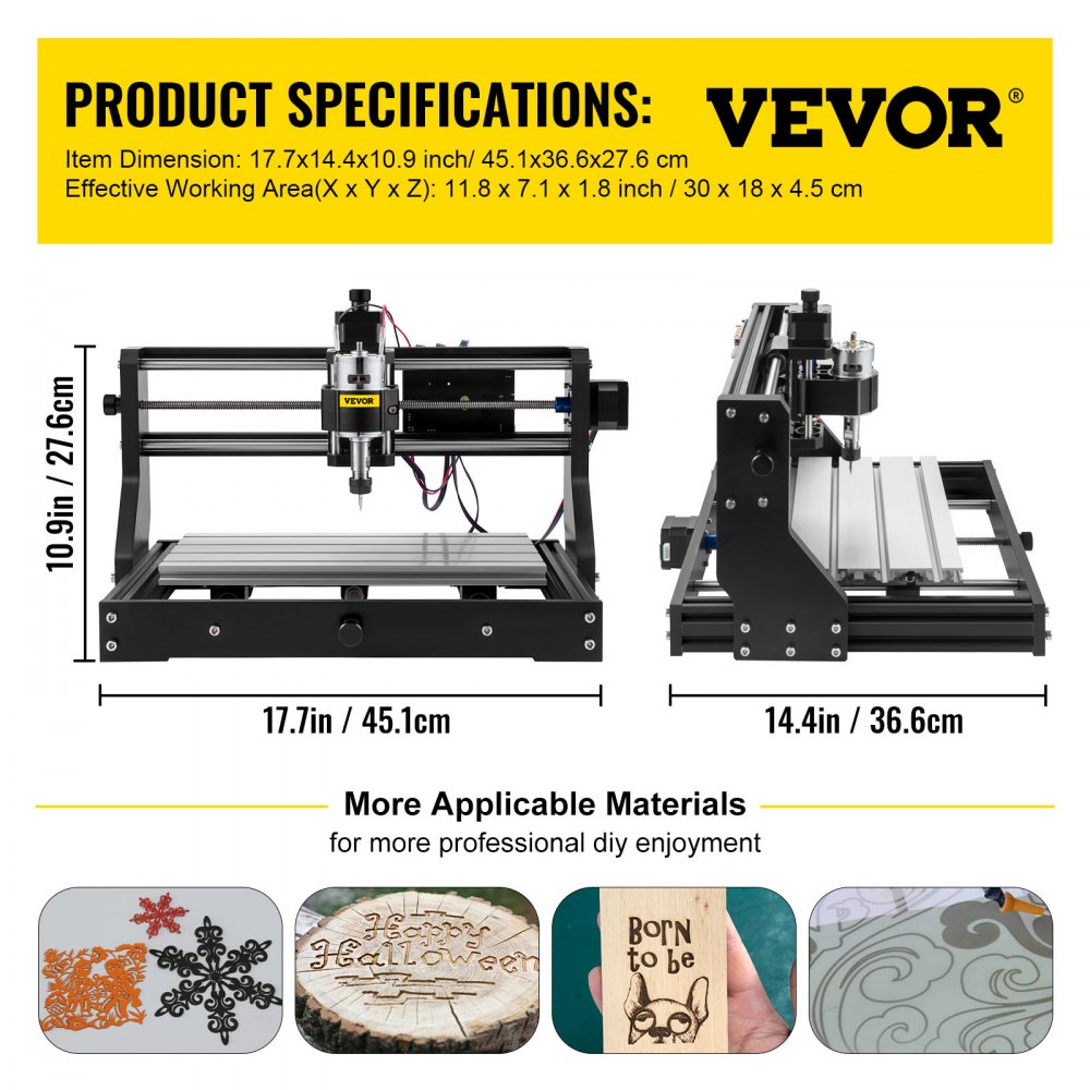 VEVOR CNC 3018 Pro 2500MW CNC 3018 300×180×40 mm CNC Machine GRBL Control Mini Laser Engraver with Offline Controller 3 Axis Laser Engraving Machine for Carving Milling Plastic Acrylic, PVC and Wood