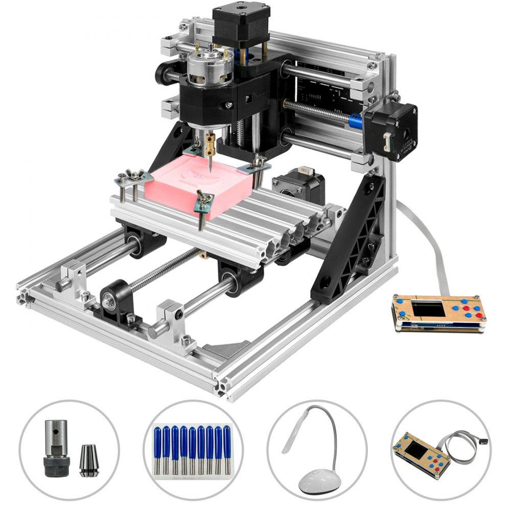 VEVOR CNC 2418 CNC Machine GRBL Control CNC Router Kit 3 Axis with Offline Controller Goggles and Table Lamps Milling Machine for Wood PVCs PCBs(240x180x40mm,Offline Controller)