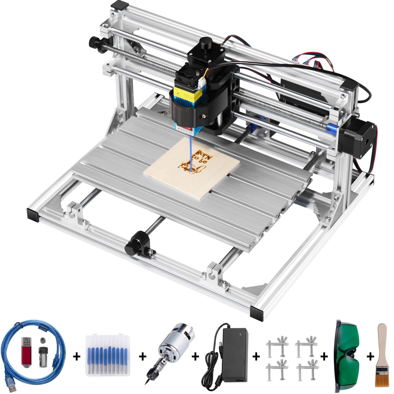 VEVOR CNC 3018 Router Kit GRBL Control CNC Machine 3 Axis Milling Engraving Machine XYZ Working Area 300 x 180 x 45 mm with 500mW Laser Head for Plastic Acrylic PCB PVC Wood Carving(500mW)