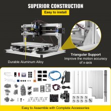 VEVOR CNC 3018 CNC Router Kit 3 Axis CNC Router Machine GRBL Control with ER11 and 5mm Extension Rod for Plastic Acrylic PCB PVC Wood Carving Milling Engraving Machine(XYZ Working Area 300x180x45mm)