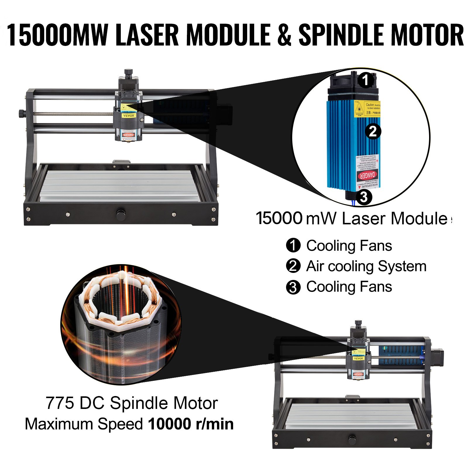 VEVOR Cnc 3018 Pro 15W Cnc 3018 300×180×45mm Cnc Machine GRBL Control Mini Laser Engraver With Offline Controller 3 Axis laser engraving machine for Carving Milling Plastic Acrylic PVC Wood