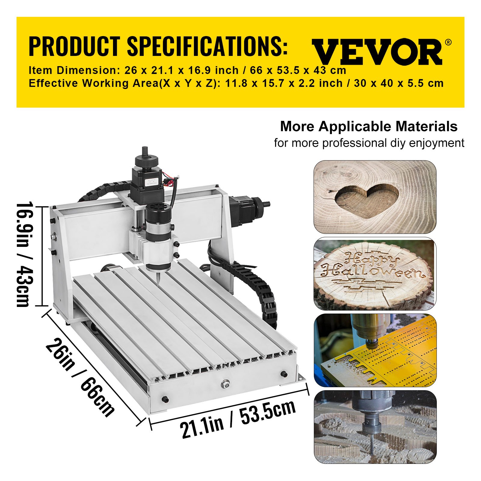 VEVOR CNC Machine 3040 CNC Router 3 Axis CNC Router Engraver Machine 500W CNC Router Engraving Drilling Milling Machine with USB Port for DIY Artwork Cutter
