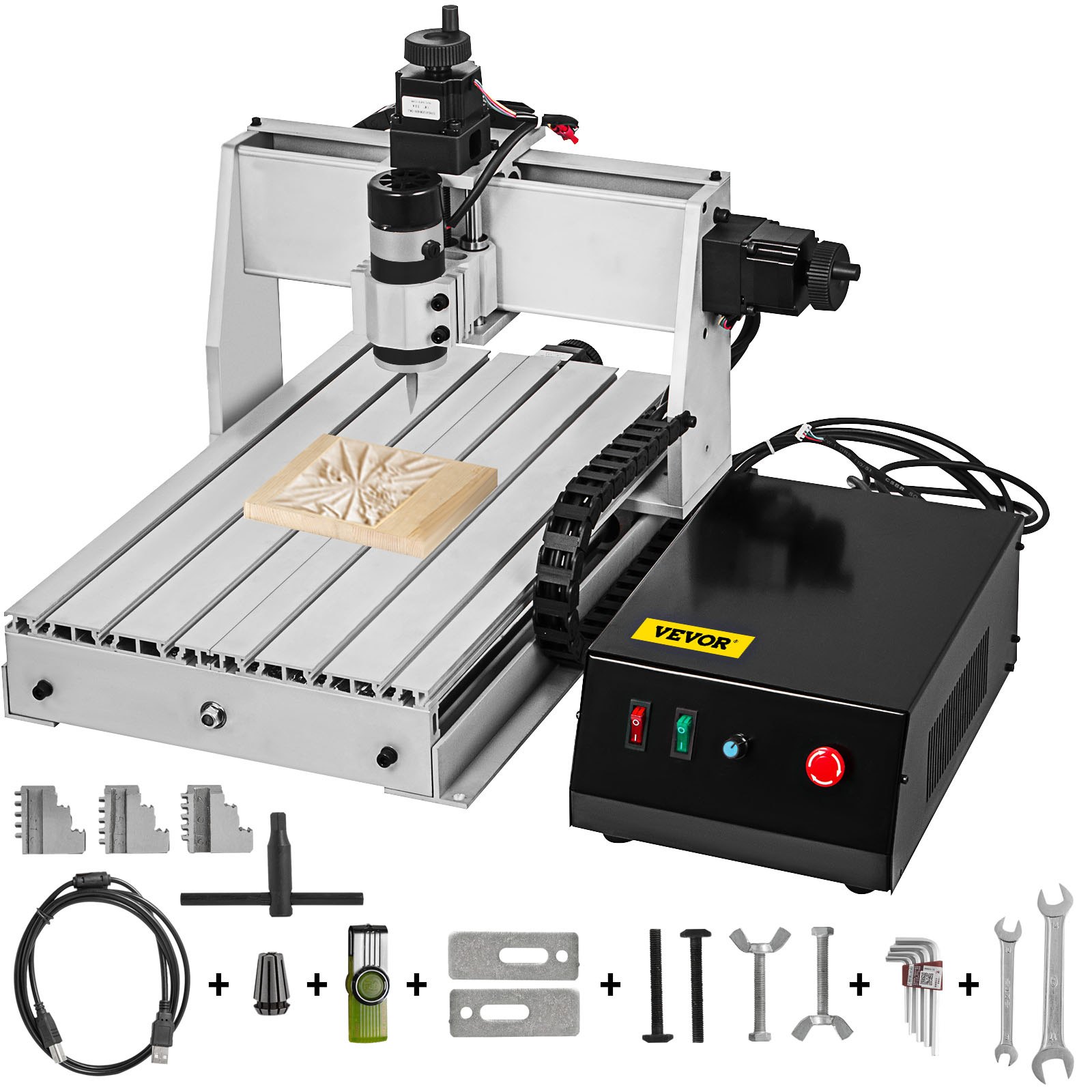 VEVOR CNC Machine 3040 CNC Router 3 Axis CNC Router Engraver Machine 500W CNC Router Engraving Drilling Milling Machine with USB Port for DIY Artwork Cutter