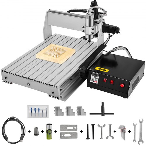 VEVOR CNC Machine 3 Axis CNC Router 6040 CNC Router Engraver Machine 1000W CNC Router Engraving Drilling Milling Machine MACH3 with Usb Port for DIY Artwork Cutter 3 Axis,6040,1000W