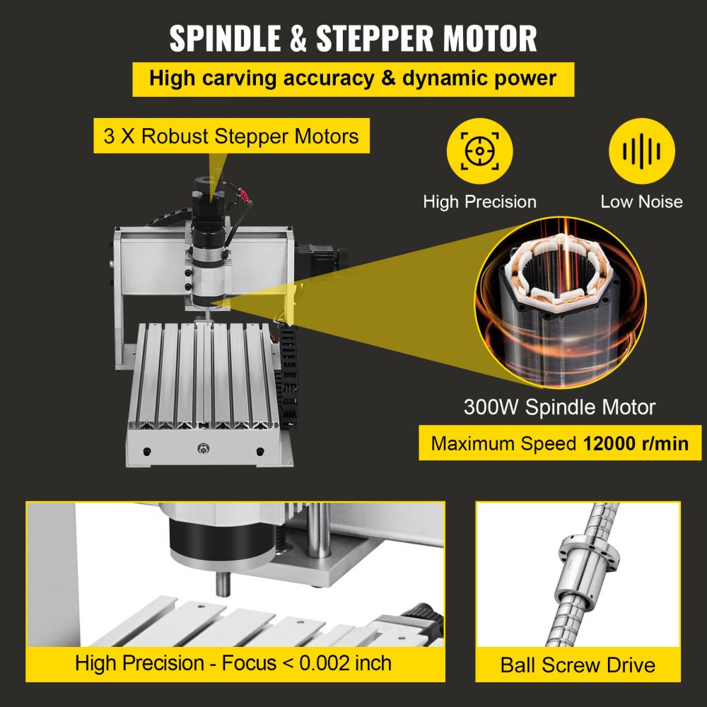 VEVOR CNC Router Engraver Kit 3020 CNC Router 4 Axis USB Port CNC Router Engraver Machine 200W CNC Router Engraving Drilling Milling Machine MACH3 Control for DIY(300X200mm)