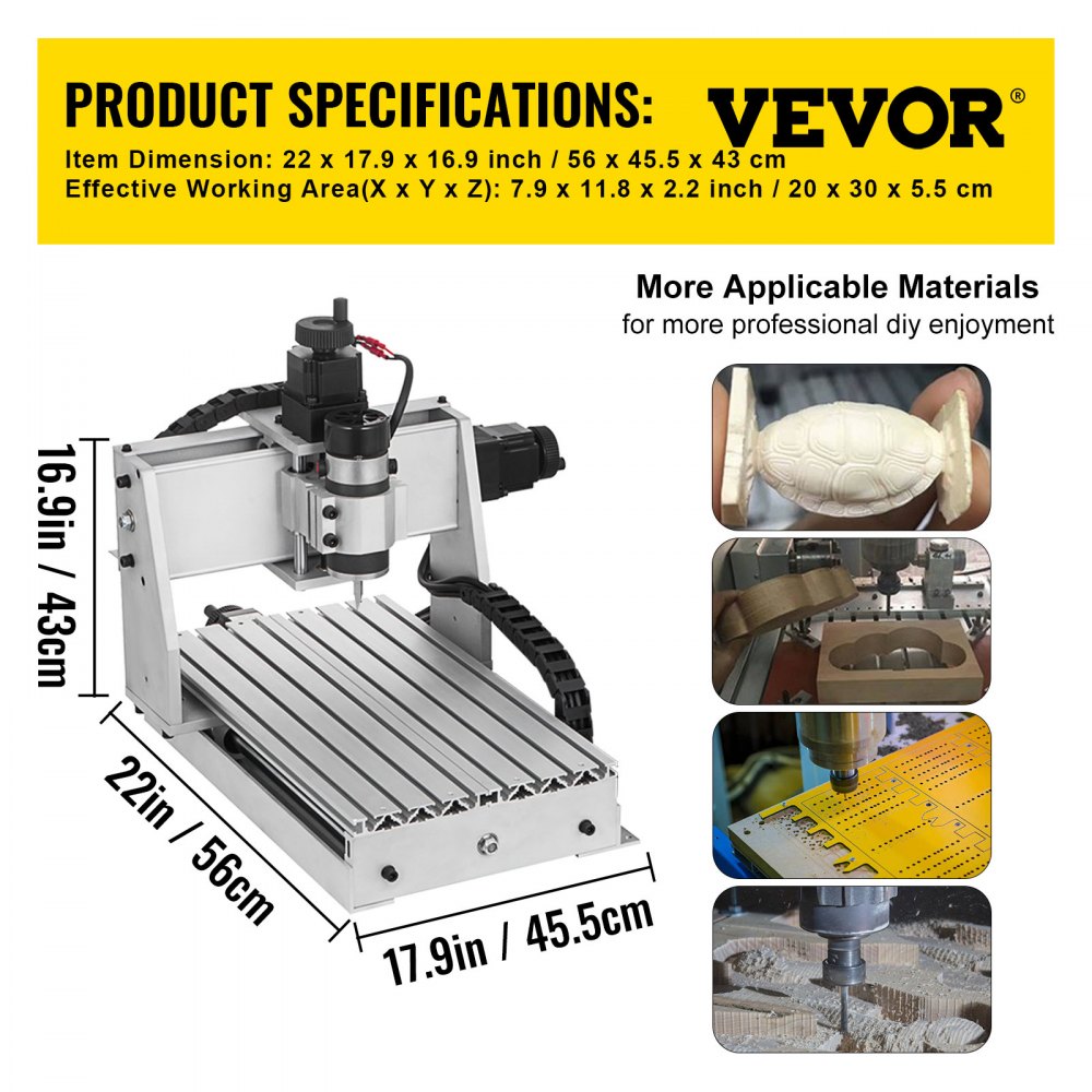 VEVOR CNC Router Engraver Kit 3020 CNC Router 4 Axis USB Port CNC Router Engraver Machine 200W CNC Router Engraving Drilling Milling Machine MACH3 Control for DIY(300X200mm)