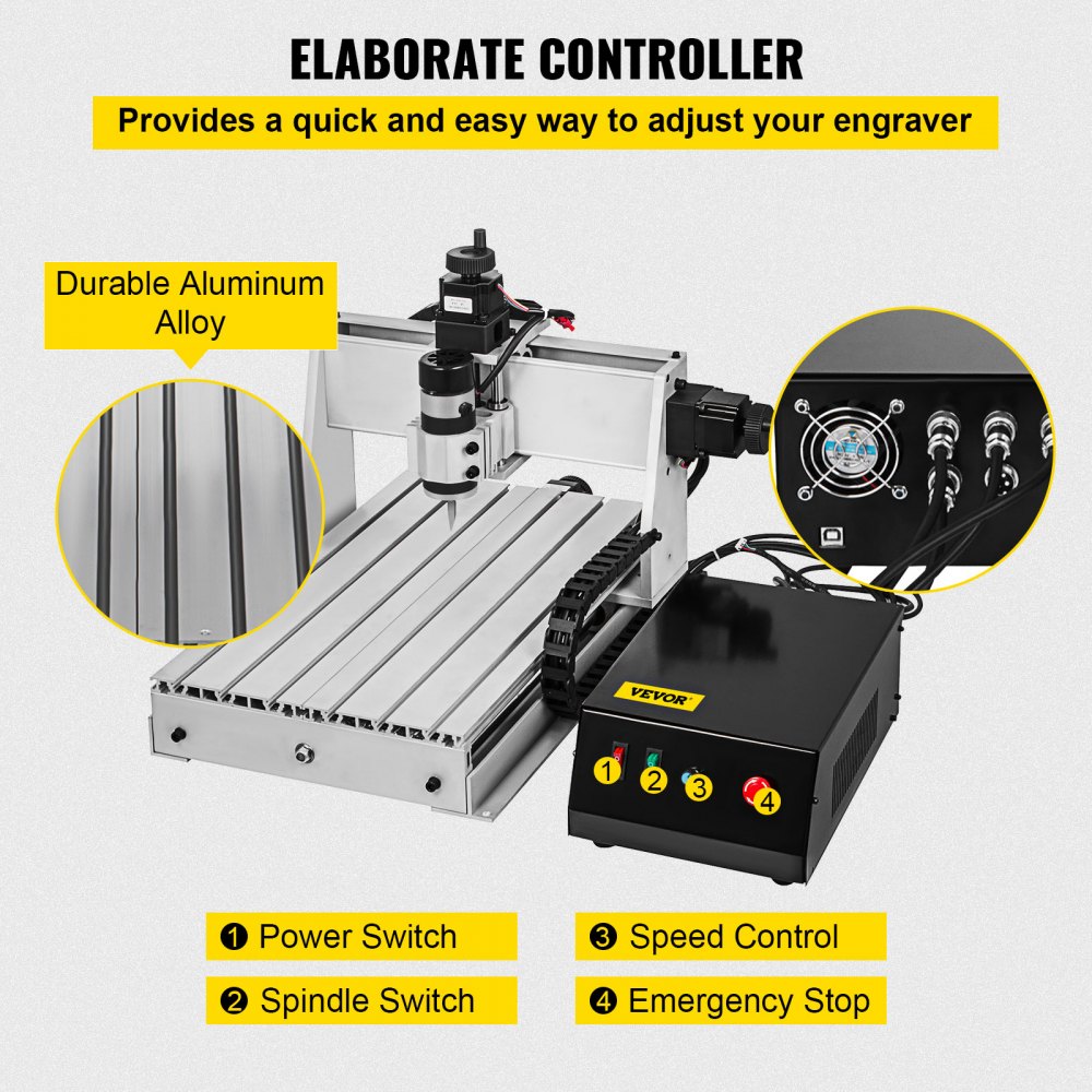 VEVOR CNC Machine 4 Axis CNC Router 3040 CNC Router Engraver Machine 500W CNC Router Engraving Drilling Milling Machine MACH3 with Usb Port for DIY Artwork Cutter 4 Axis,3040,500W