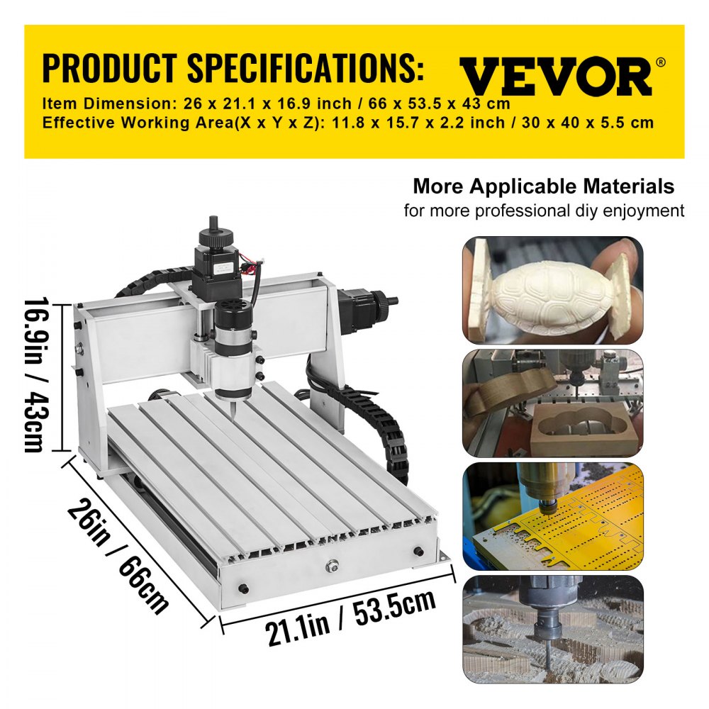VEVOR CNC Router Engraver Kit 3040 CNC Router 4 Axis USB Port CNC Router Engraver Machine 500W CNC Router Engraving Drilling Milling Machine for DIY