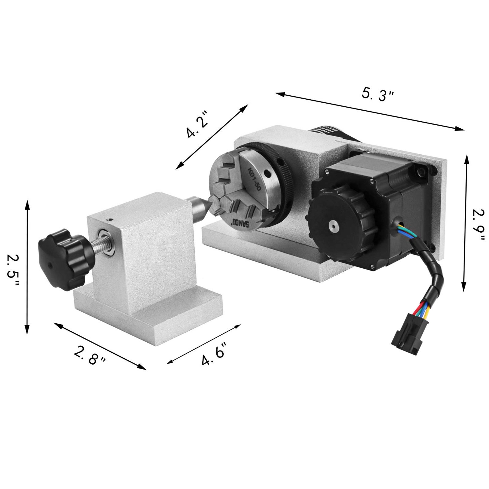 VEVOR CNC Router Rotary Axis 49 mm Chunk 3-Jaw A-axis 4th-axis Engraving Machine