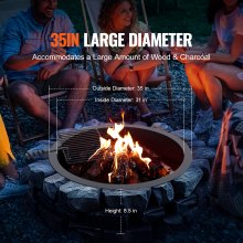 VEVOR Fire Pit Ring w/ BBQ Fire Ring 35 Inch Outer Steel DIY Campfire Firepit