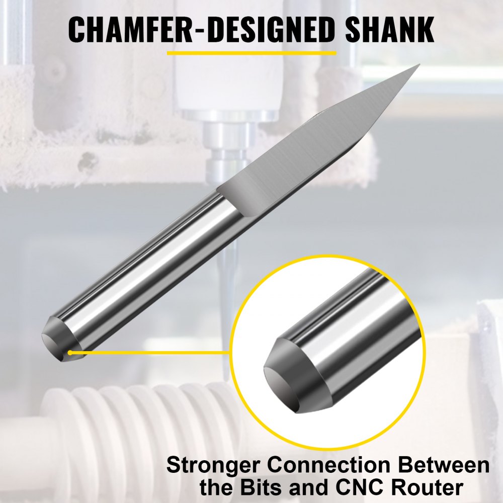 VEVOR 20 piezas CNC Bits 1/8 "(3.175 mm) Vástago CNC Router End Mill 0.1 mm Punta en forma de V Brocas de grabado Acero de tungsteno 3D Fresa 10/15/20/30 Grados CNC Talla Bits para grabado Acrílico Madera maciza MDF
