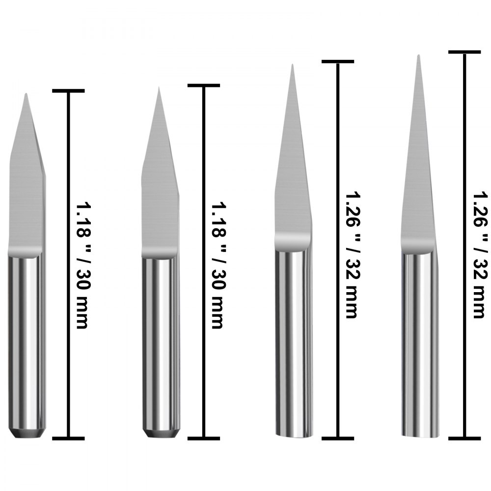 VEVOR 20 piezas CNC Bits 1/8 "(3.175 mm) Vástago CNC Router End Mill 0.1 mm Punta en forma de V Brocas de grabado Acero de tungsteno 3D Fresa 10/15/20/30 Grados CNC Talla Bits para grabado Acrílico Madera maciza MDF