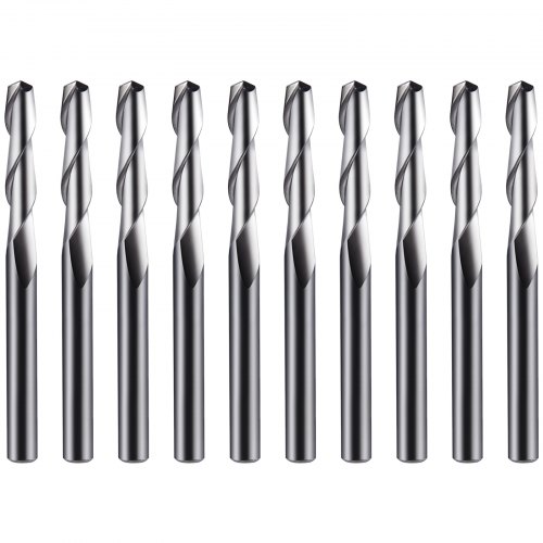 VEVOR 10PCs CNC Router Bits 1/8"CNC Router End Mill Tungsten Steel CNC Engraving Bits Flat Nose 2 Flute Spiral Milling Cutter Tool Set for Engraving Cutting Acrylic Solid Wood MDF(3.175x17x38mm)