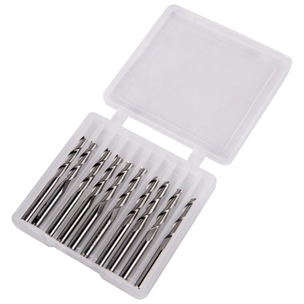 VEVOR 10 piezas CNC Router Bits 1/8 "CNC Router End Mill Tungsteno Acero CNC Grabado Bits Flat Nose 2 Flauta Espiral Fresa Juego de herramientas para grabado Corte Acrílico Madera maciza MDF (3.175x17x38mm)