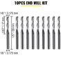 VEVOR 10PCs CNC Router Bits 1/8"CNC Router End Mill Tungsten Steel CNC Engraving Bits Flat Nose 2 Flute Spiral Milling Cutter Tool Set for Engraving Cutting Acrylic Solid Wood MDF(3.175x17x38mm)