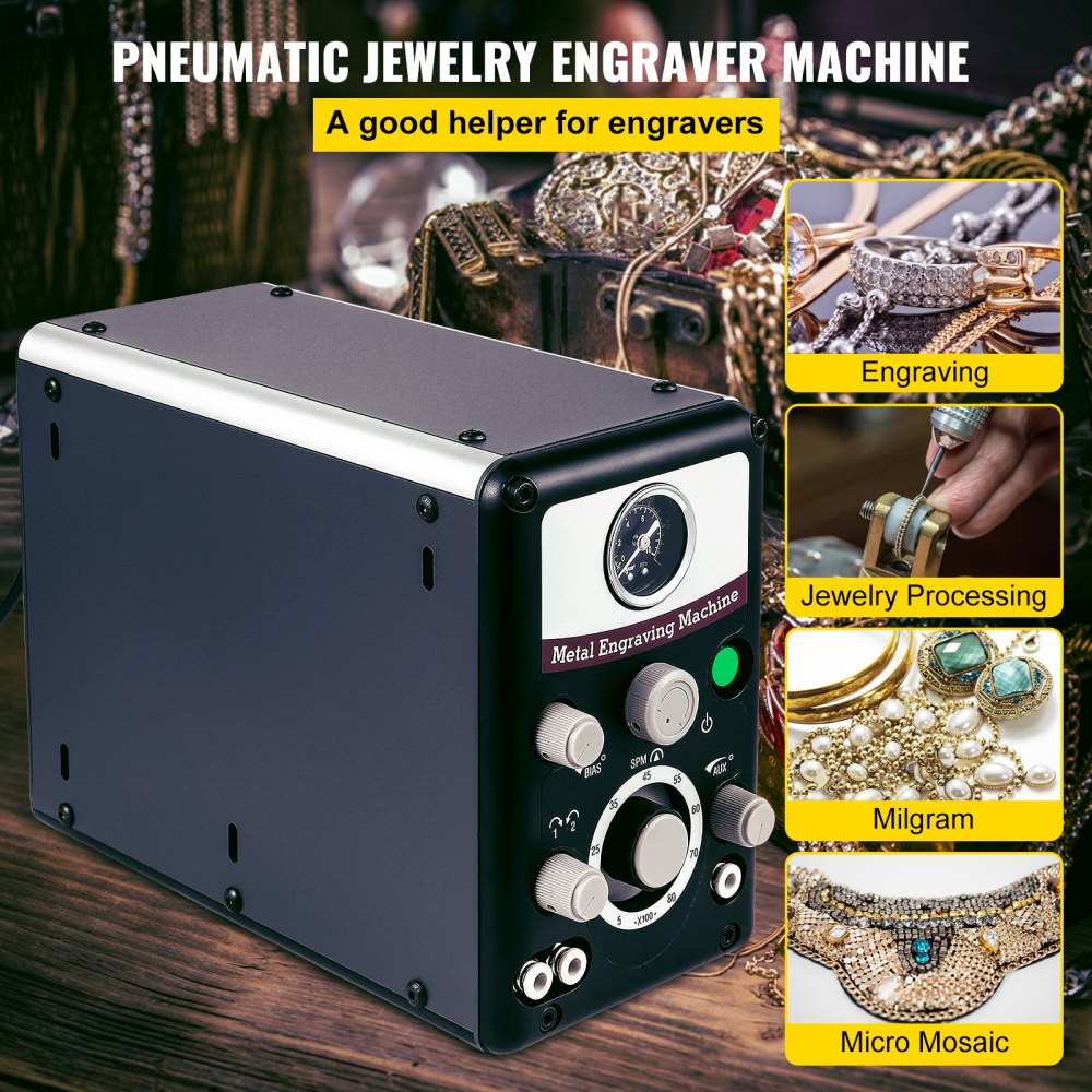 Double Head Pneumatic Jewelry Engraver Machine 110V 60Hz Pneumatic Hand  Engraving Machines 100-4000 RPM Pneumatic Graver Handpiece Micro Engraer  for