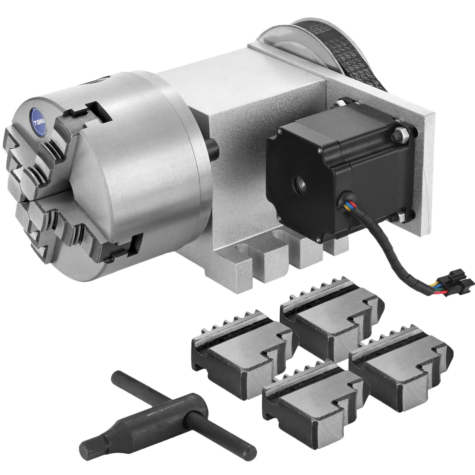 VEVOR CNC Rotational Rotary Axis 4-Jaw Chuck 100mm Hollow Shaft 4th Axis Rotary Axis Tailstock CNC Router Engraver Machine