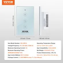 VEVOR WiFi Smart Light Dimmer Switch, 100-250V AC Wi-Fi 2.4GHz, 15% to 85% Stepless Dimming LED Dimmable Smart Switch with Touch Panel, App Remote Control Voice Compatible with Alexa Google Home
