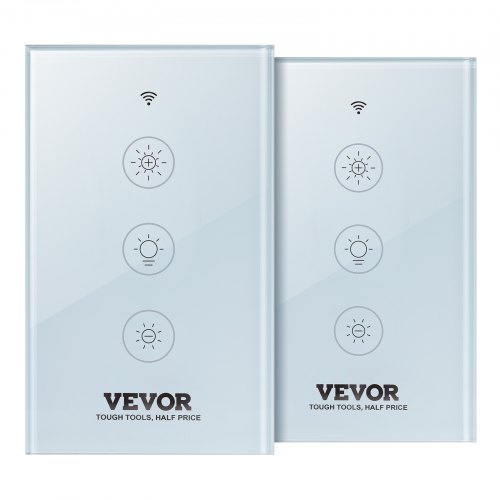 VEVOR 2PCS WiFi Smart Light Dimmer Switch, 100-250V AC Wi-Fi 2.4GHz, 15% to 85% Stepless Dimming LED Dimmable Smart Switch with Touch Panel, App Remote Control Voice Compatible with Alexa Google Home