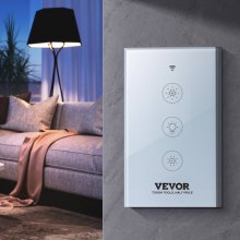 VEVOR 2 interruptores de atenuación de luz inteligente WiFi, 100-250 V CA Wi-Fi 2,4 GHz, 15 % a 85 % de atenuación continua LED interruptor inteligente regulable con panel táctil, control remoto de aplicación por voz compatible con Alexa Google Home
