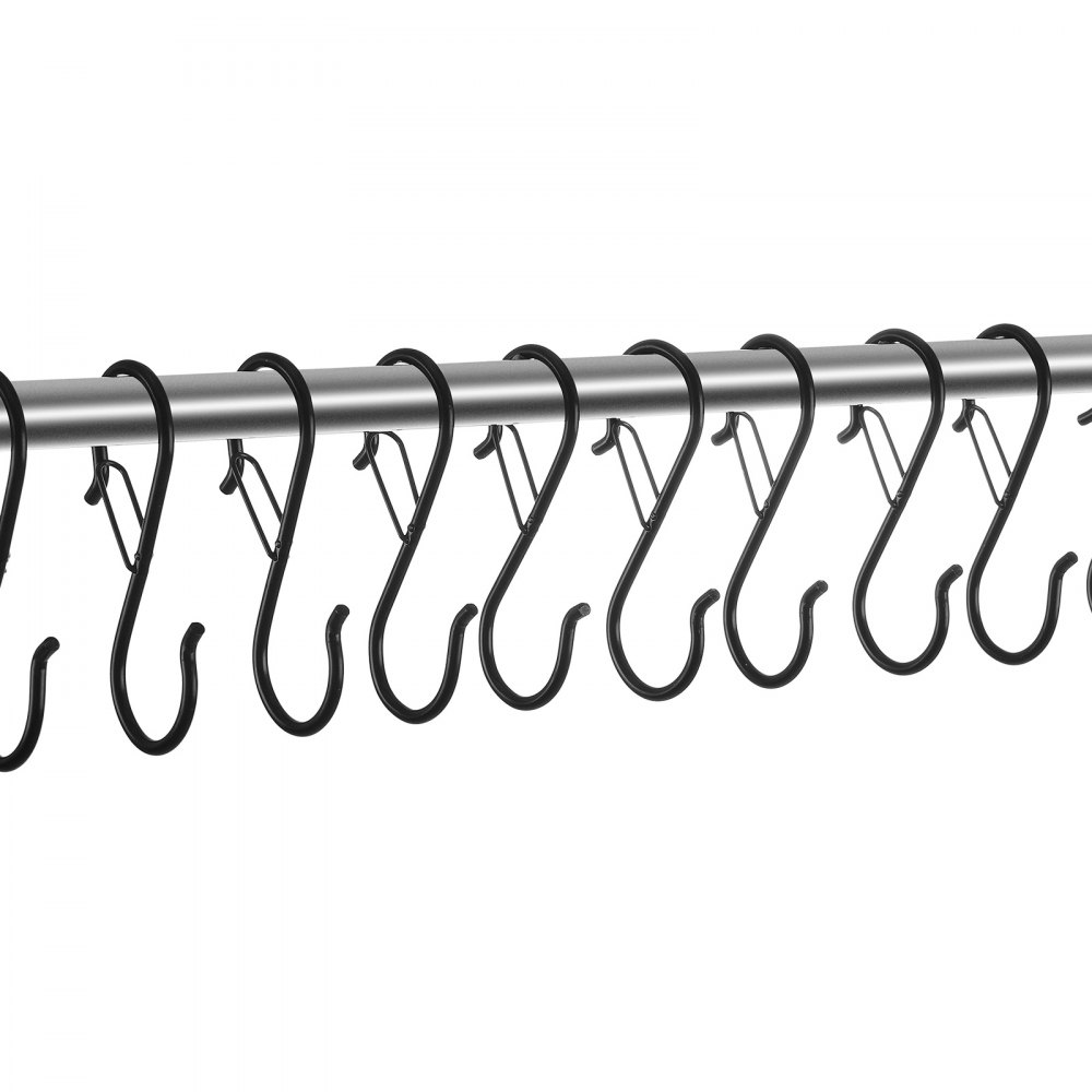 VEVOR S Hooks 36 Pack, 39.68 LBS Capacity for Bars up to 0.85 Inch, S Shaped Hooks with Safety Buckle, Heavy Duty Metal Hangers for Plants, Jeans, Clothes in Garden, Closet, Kitchen, Bedroom, Black