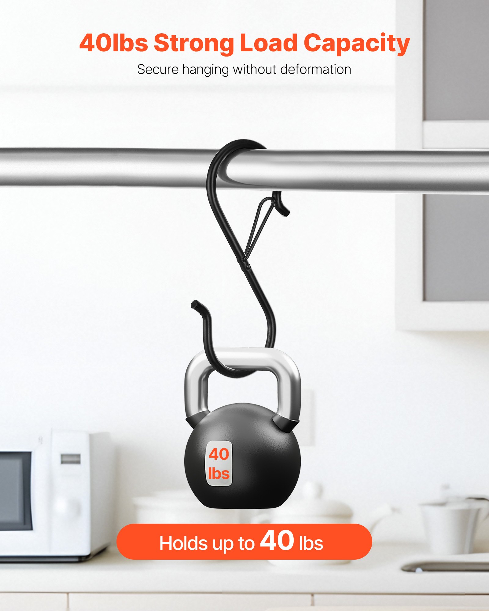 VEVOR S Hooks 36 Pack, 39.68 LBS Capacity for Bars up to 0.85 Inch, S Shaped Hooks with Safety Buckle, Heavy Duty Metal Hangers for Plants, Jeans, Clothes in Garden, Closet, Kitchen, Bedroom, Black