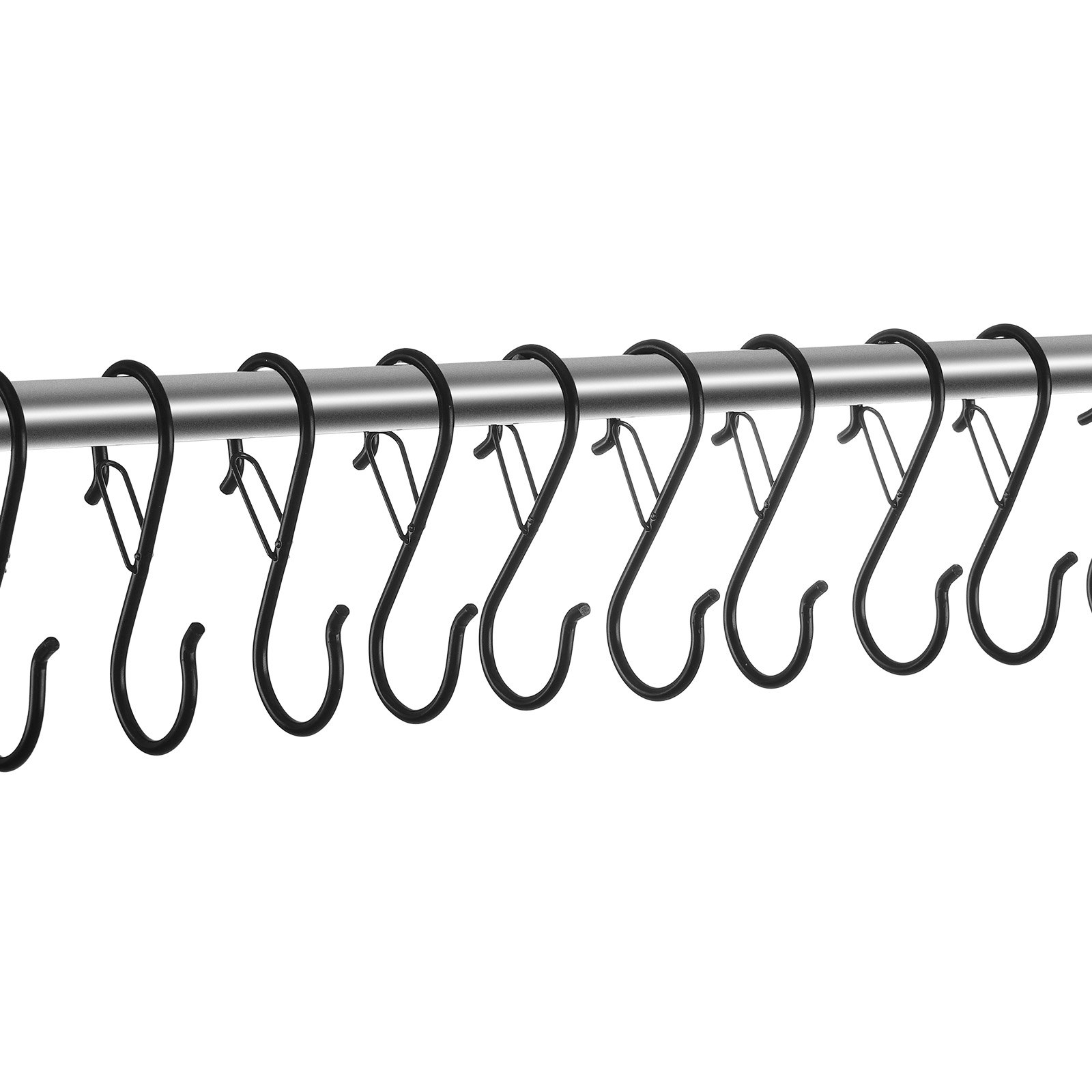 VEVOR S Hooks 36 Pack, 39.68 LBS Capacity for Bars up to 0.85 Inch, S Shaped Hooks with Safety Buckle, Heavy Duty Metal Hangers for Plants, Jeans, Clothes in Garden, Closet, Kitchen, Bedroom, Black