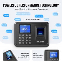 VEVOR Time Clock, Fingerprint Time Clocks for Employees Small Business, Biometric Time Clock with USB Drive, Automatic Punch in/Out, No Monthly Fees