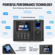 VEVOR Time Clock, Employee Attendance Machine with Fingerprint, RFID and PIN Punching in One, Standalone Biometric Clock in Machine for Employees Small Business with 5 RFID Cards & No Monthly Fees