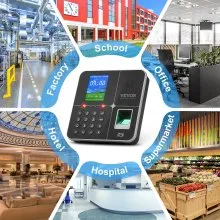 Relojes de control de tiempo VEVOR para empleados de pequeñas empresas con reconocimiento facial, de huellas dactilares, RFID y PIN en uno, reloj de control de tiempo biométrico con 5 tarjetas RFID y unidad USB, registro automático de entrada y salida, sin tarifas mensuales