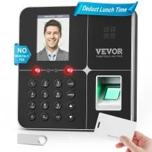 Relojes de control de tiempo VEVOR para empleados de pequeñas empresas con reconocimiento facial, de huellas dactilares, RFID y PIN en uno, reloj de control de tiempo biométrico con 5 tarjetas RFID y unidad USB, registro automático de entrada y salida, sin tarifas mensuales